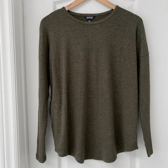 Buffalo David Bitton Womens Ribbed Sleeve Top - Greige - Picture 1 of 8